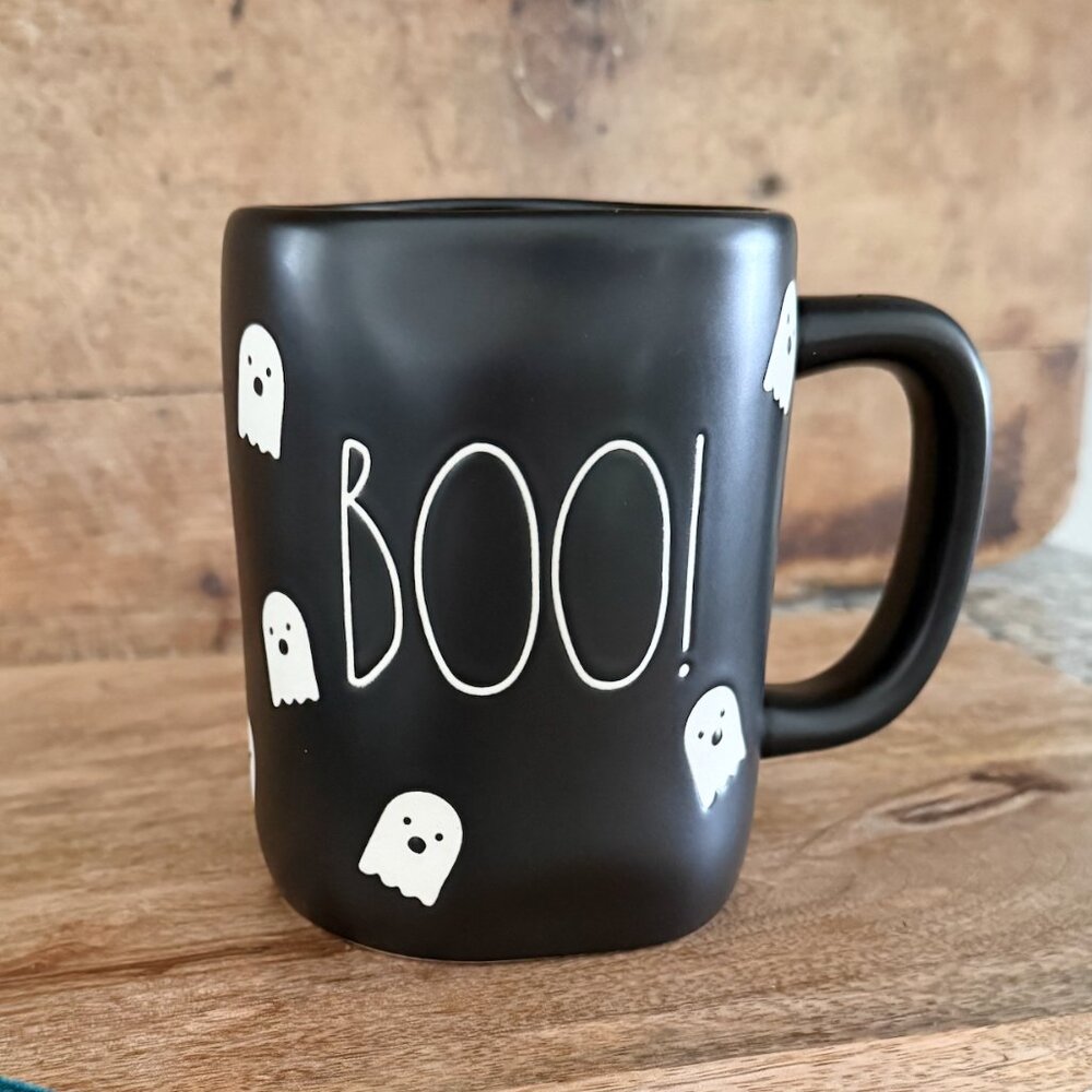 Rae Dunn Black Ceramic BOO! Mug